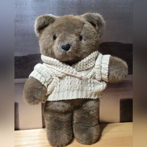 Vintage 1985 Axlon Teddy Bear Adorable Brown Teddy Bear with Cream Sweater